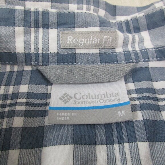 Columbia Flannel Shirt Mens M White Blue Plaid Regular Fit Collared Button Down - Picture 2 of 6